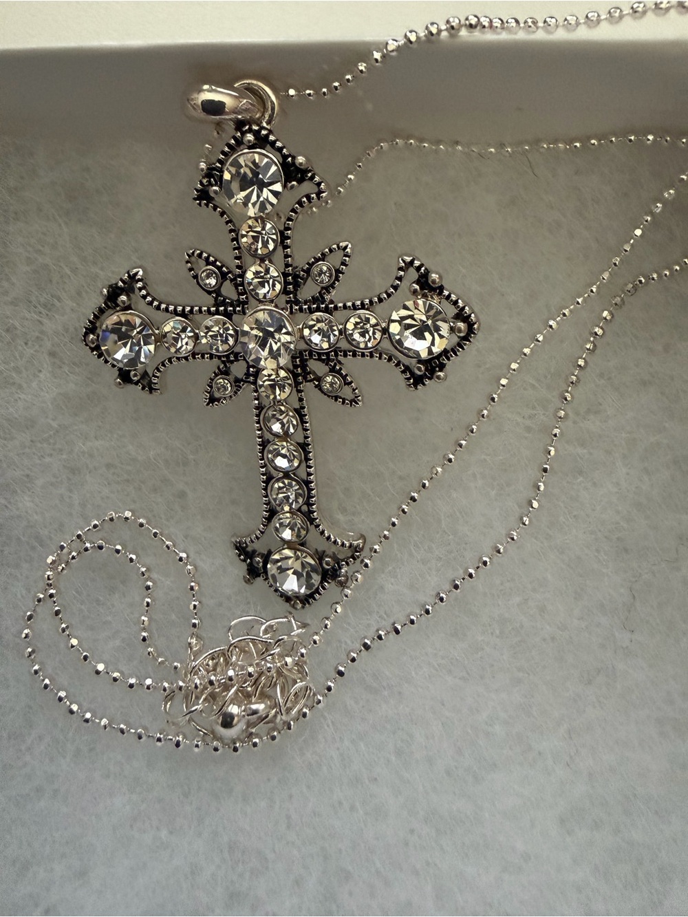 Premier Designs Silver Crystal Cross Pendant Necklace